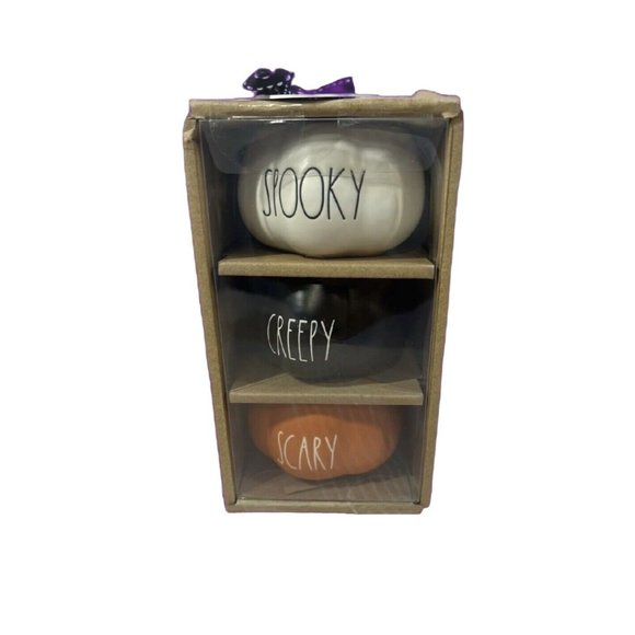 Rae Dunn Halloween Spooky Creepy Scary Pumpkin Ramekins Bakers Set of 3 - Picture 1 of 6